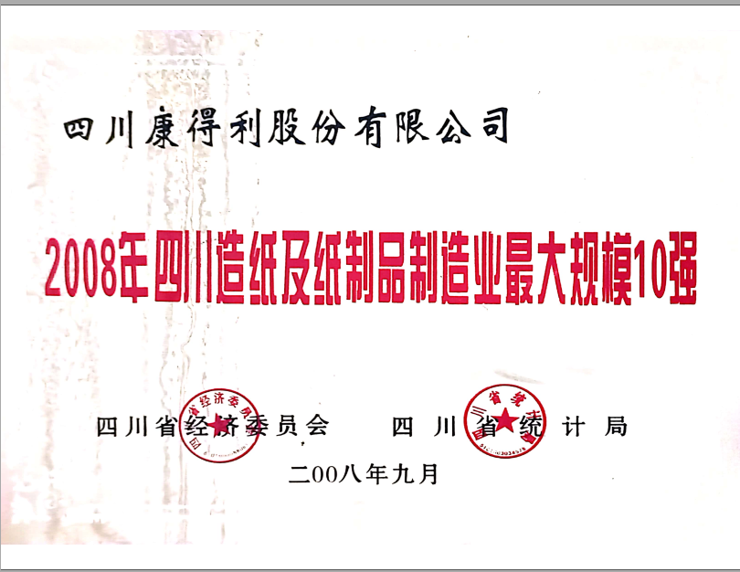 2008四川造紙及紙制品制造業最大規模10強